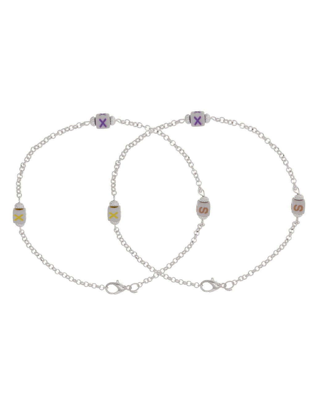 Jewels Nest Playful Alphabet Charm Silver Anklet With Pastel Letter Beads