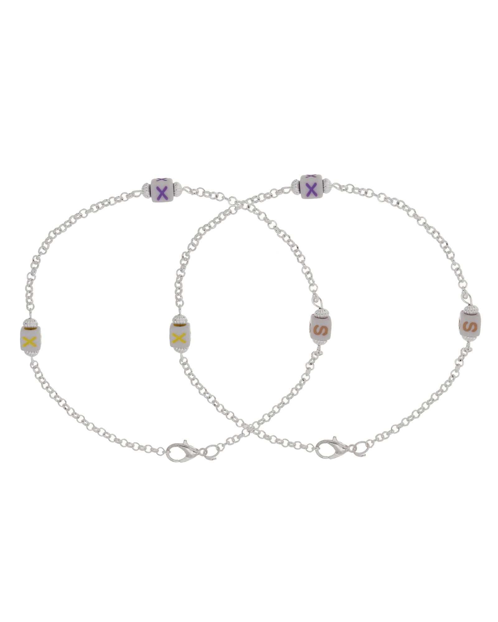 Jewels Nest Playful Alphabet Charm Silver Anklet With Pastel Letter Beads