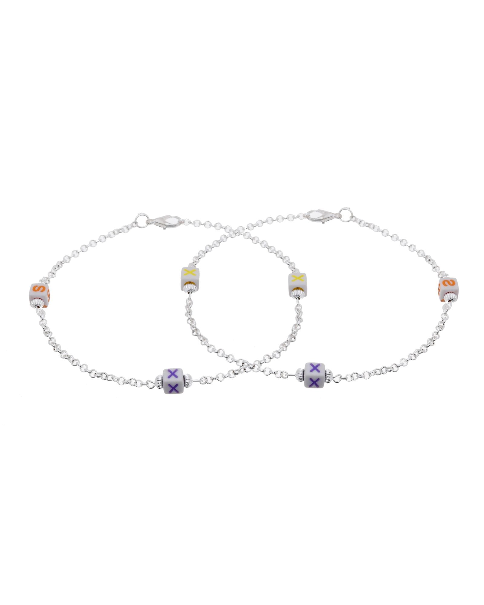 Jewels Nest Playful Alphabet Charm Silver Anklet With Pastel Letter Beads