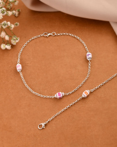 Jewels Nest Playful Alphabet Charm Silver Anklet With Pastel Letter Beads
