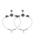 Jewels Nest Vintage Floral Charm Silver Anklet With Enamel Accents And Dangling Motifs