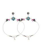 Jewels Nest Peacock Blossom Silver Anklet With Turquoise Enamel And Artistic Danglers