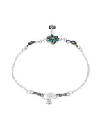 Jewels Nest Royal Peacock Charm Silver Anklet With Emerald Floral Centre And Leaf Drop