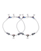 Jewels Nest Eternal Heart Silver Anklet With Multicolour Enamel Motifs And Bell Drop Detail