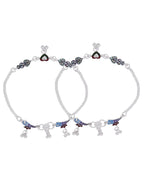 Jewels Nest Eternal Heart Silver Anklet With Multicolour Enamel Motifs And Bell Drop Detail