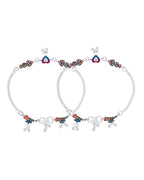 Jewels Nest Celebration Heart Silver Anklet With Enamel Accents And Twin Bell Charm