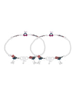 Jewels Nest Celebration Heart Silver Anklet With Enamel Accents And Twin Bell Charm