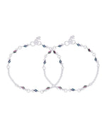 Jewels Nest Graceflow Silver Anklet With Multi Color Enamel Wave Links And Bell Finish