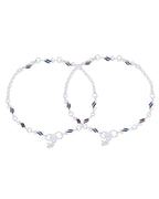 Jewels Nest Graceflow Silver Anklet With Multi Color Enamel Wave Links And Bell Finish
