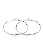 Jewels Nest Graceflow Silver Anklet With Multi Color Enamel Wave Links And Bell Finish