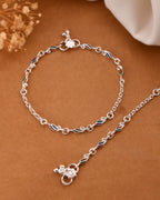 Jewels Nest Graceflow Silver Anklet With Multi Color Enamel Wave Links And Bell Finish