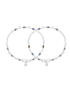 Jewels Nest Rippletone Silver Anklet With Multicolour Enamel Link Detailing And Floral Clasp