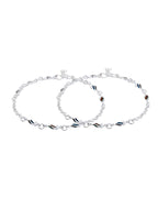 Jewels Nest Rippletone Silver Anklet With Multicolour Enamel Link Detailing And Floral Clasp