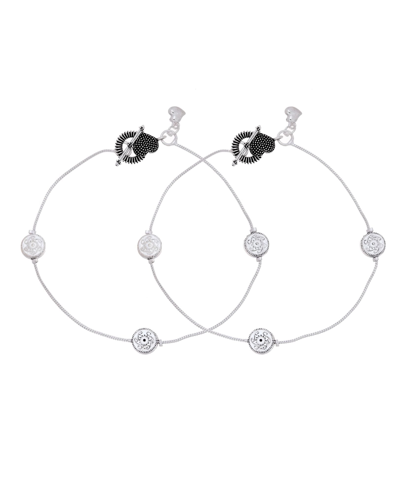 Jewels Nest Moonmark Minimal Silver Anklet With Coin Motif And Statement Heart Clasp