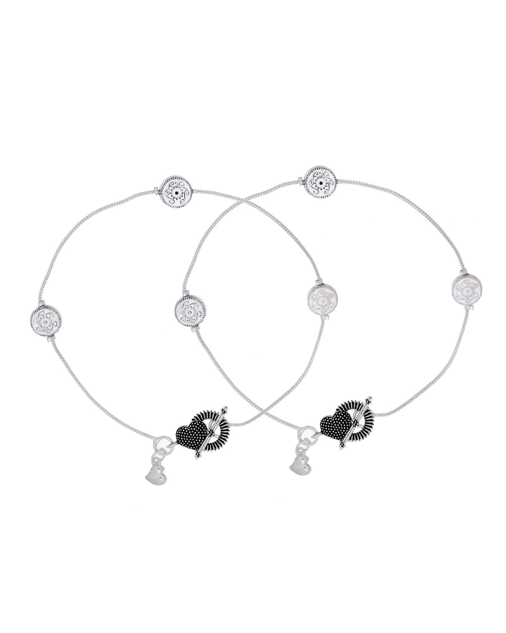Jewels Nest Moonmark Minimal Silver Anklet With Coin Motif And Statement Heart Clasp