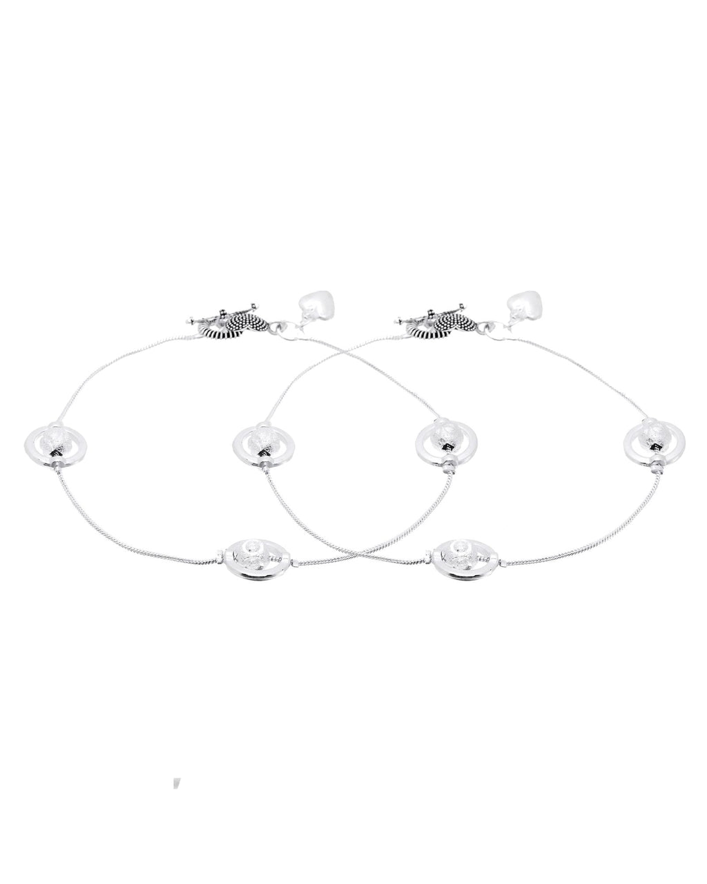 Jewels Nest Orbit Glow Silver Anklet With Circular Disc Accents And Heart Toggle Closure