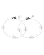 Jewels Nest Orbit Glow Silver Anklet With Circular Disc Accents And Heart Toggle Closure