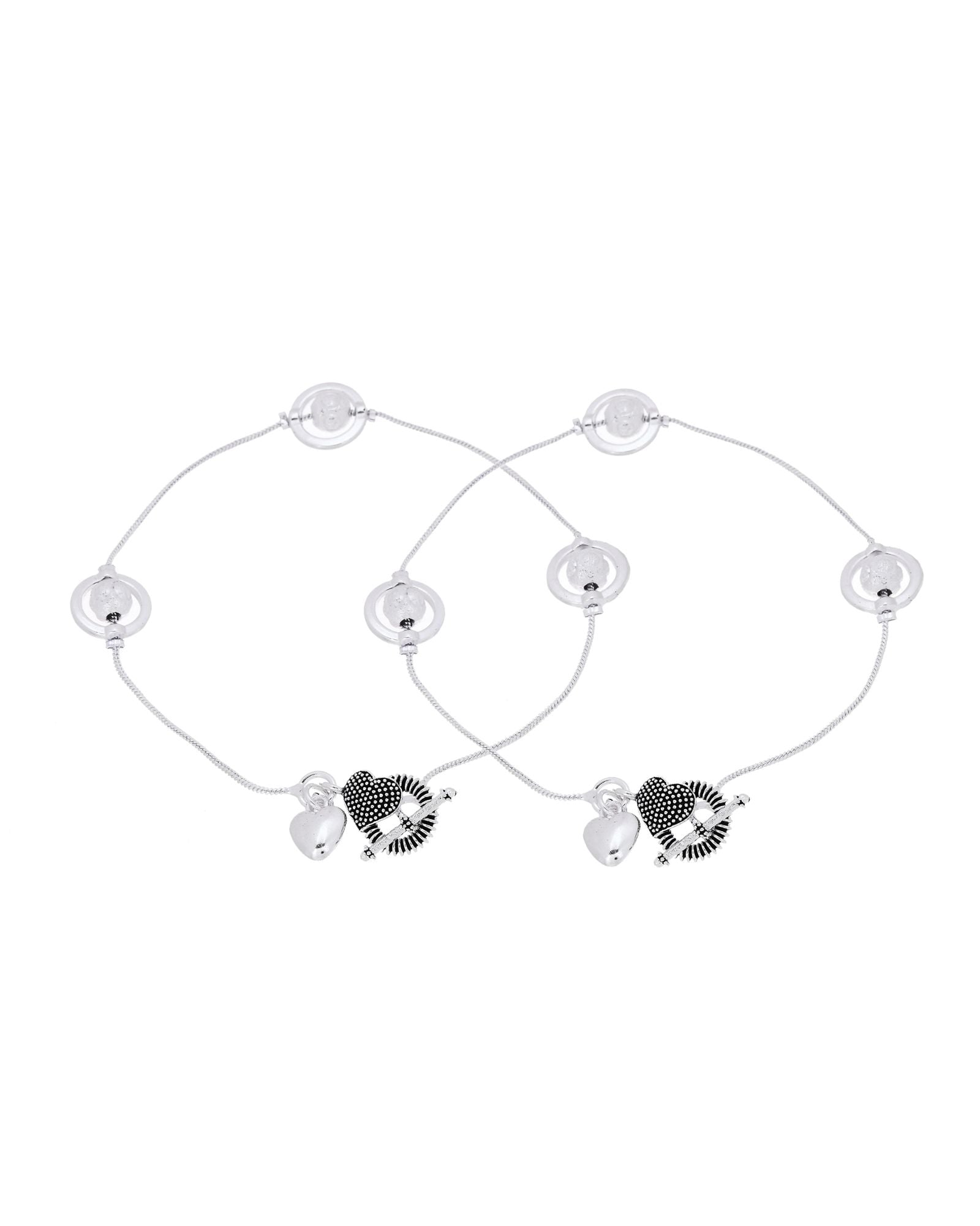 Jewels Nest Orbit Glow Silver Anklet With Circular Disc Accents And Heart Toggle Closure