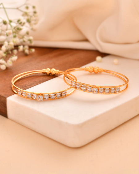 Jewels Nest Gold-Toned Stone Studded Openable Bangles For Women