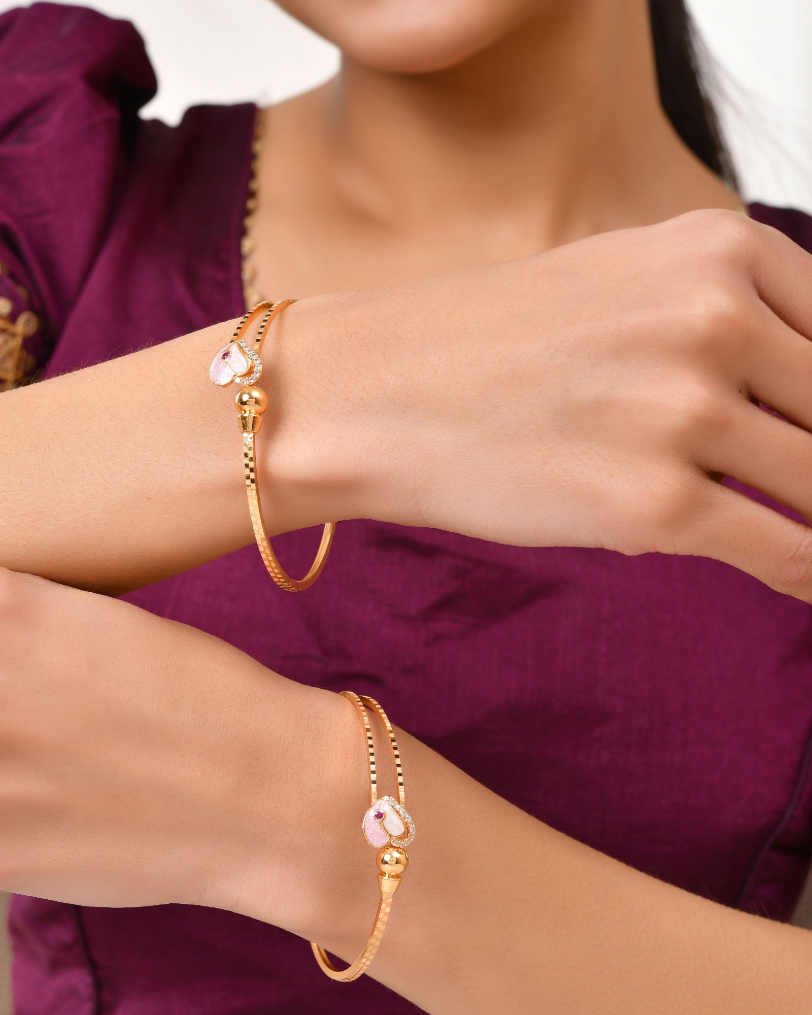 Jewels Nest Gold-Toned Stone Accent Openable Bangles For Women - Distacart