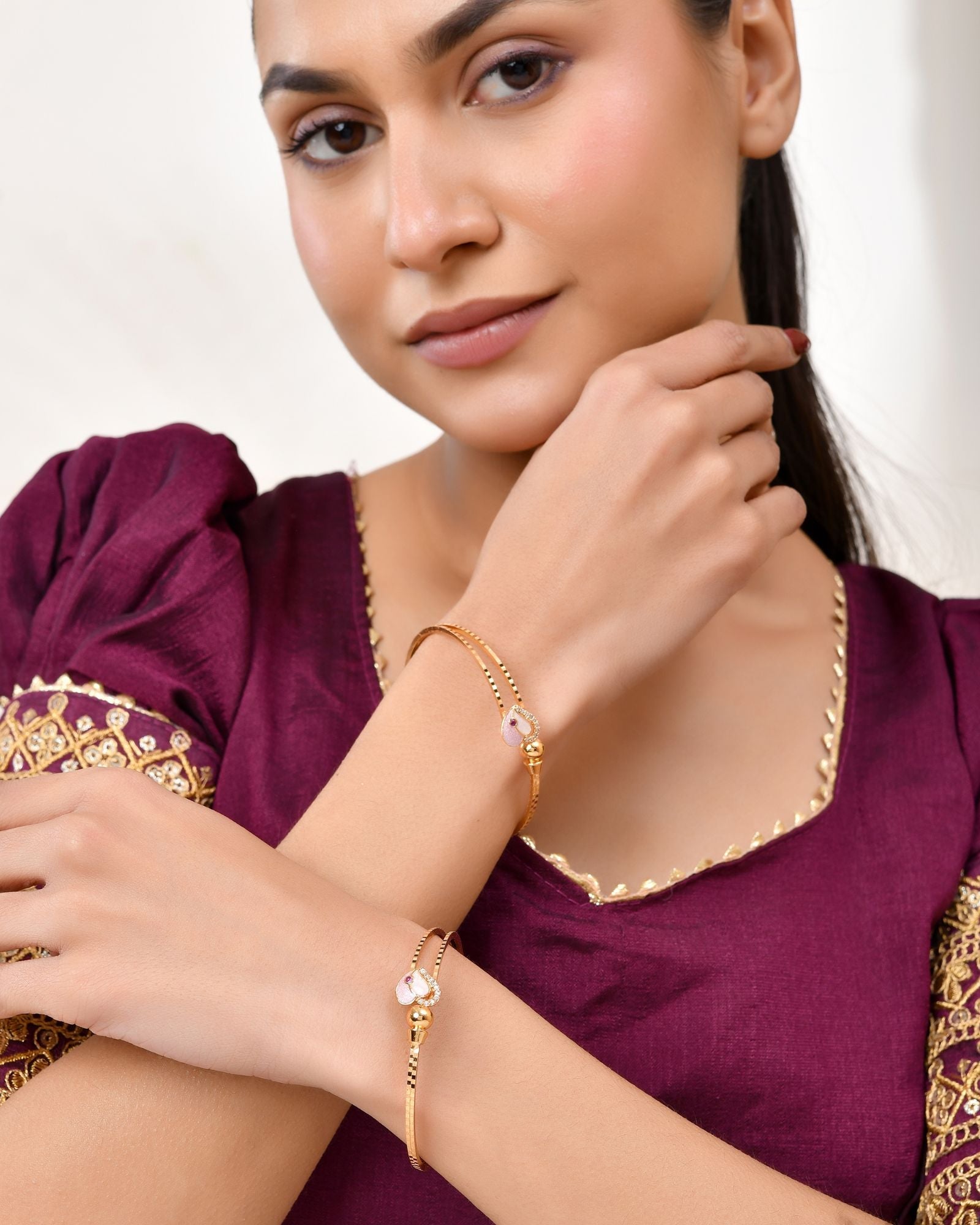 Jewels Nest Gold-Toned Stone Accent Openable Bangles For Women - Distacart