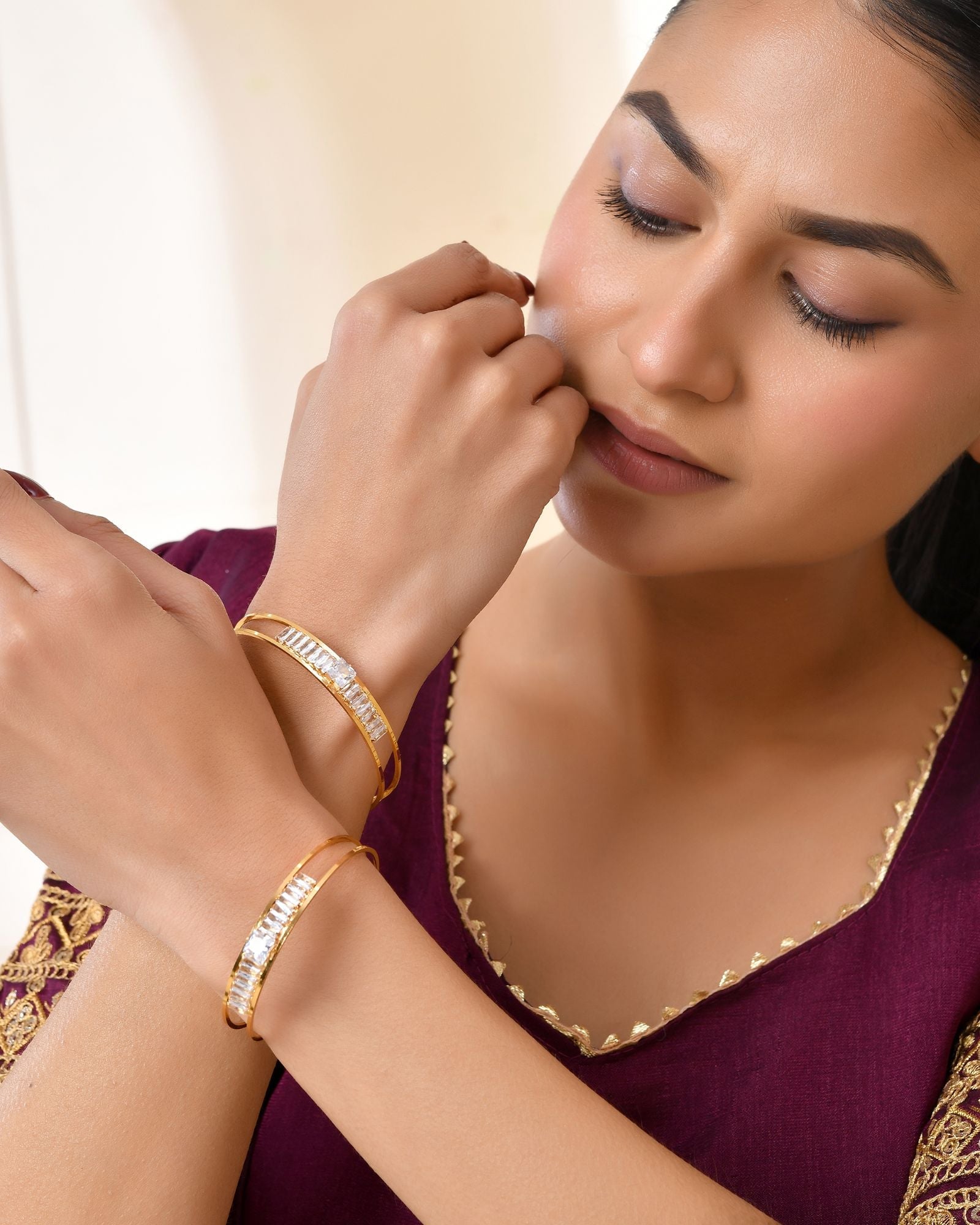 Jewels Nest Gold-Toned Crystal Studded Openable Bangles For Women - Distacart