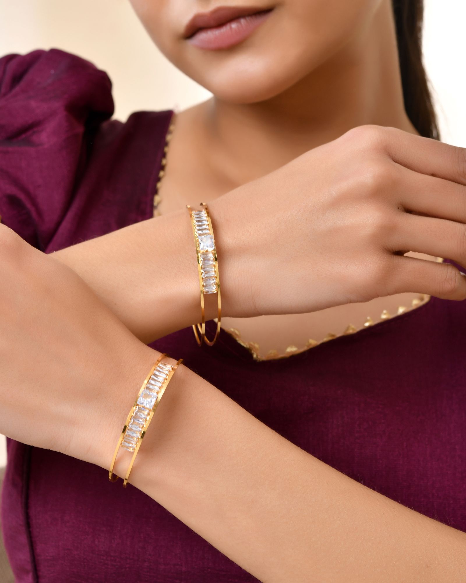 Jewels Nest Gold-Toned Crystal Studded Openable Bangles For Women - Distacart