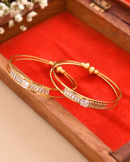 Jewels Nest Gold-Toned Crystal Studded Openable Bangles For Women