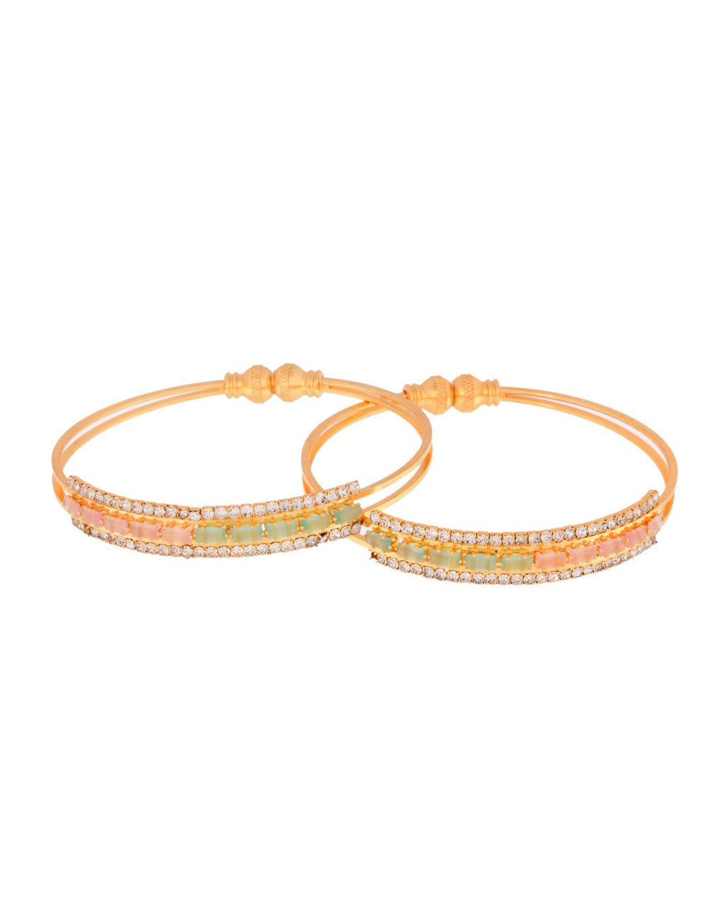 Jewels Nest Gold-Toned Dual Stone Crystal Detail Openable Bangles For Women - Distacart