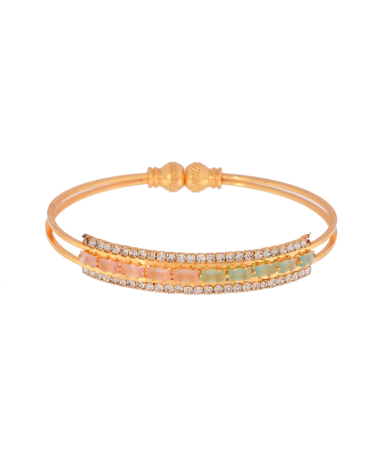 Jewels Nest Gold-Toned Dual Stone Crystal Detail Openable Bangles For Women - Distacart