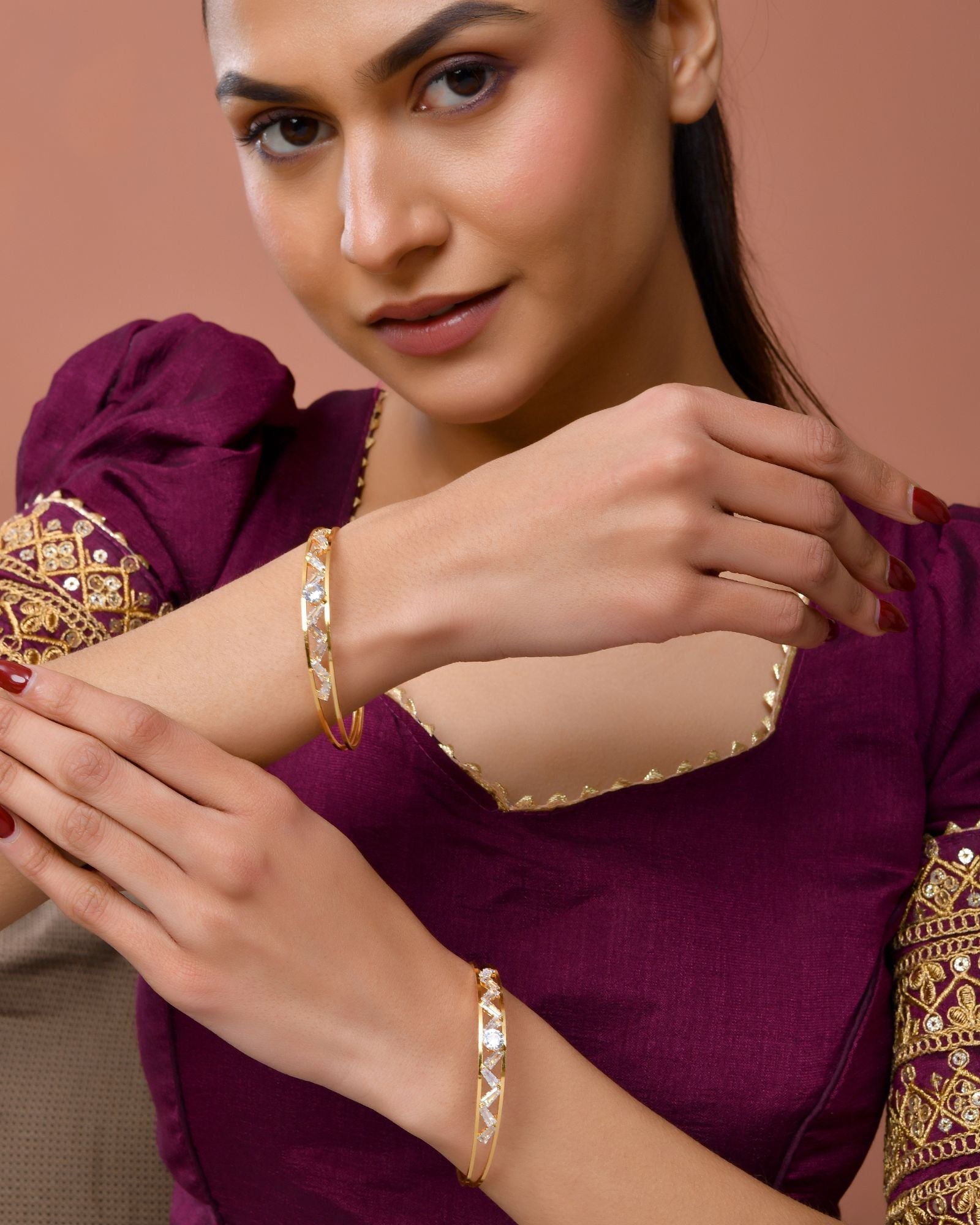 Jewels Nest Gold-Plated Crystal Studded Adjustable Bangle Set For Women - Distacart