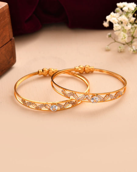 Jewels Nest Gold-Plated Crystal Studded Adjustable Bangle Set For Women