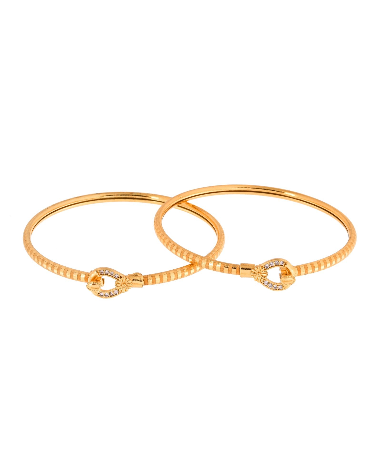 Jewels Nest Gold-Plated Textured Bangle Set With Crystal Accent For Women - Distacart