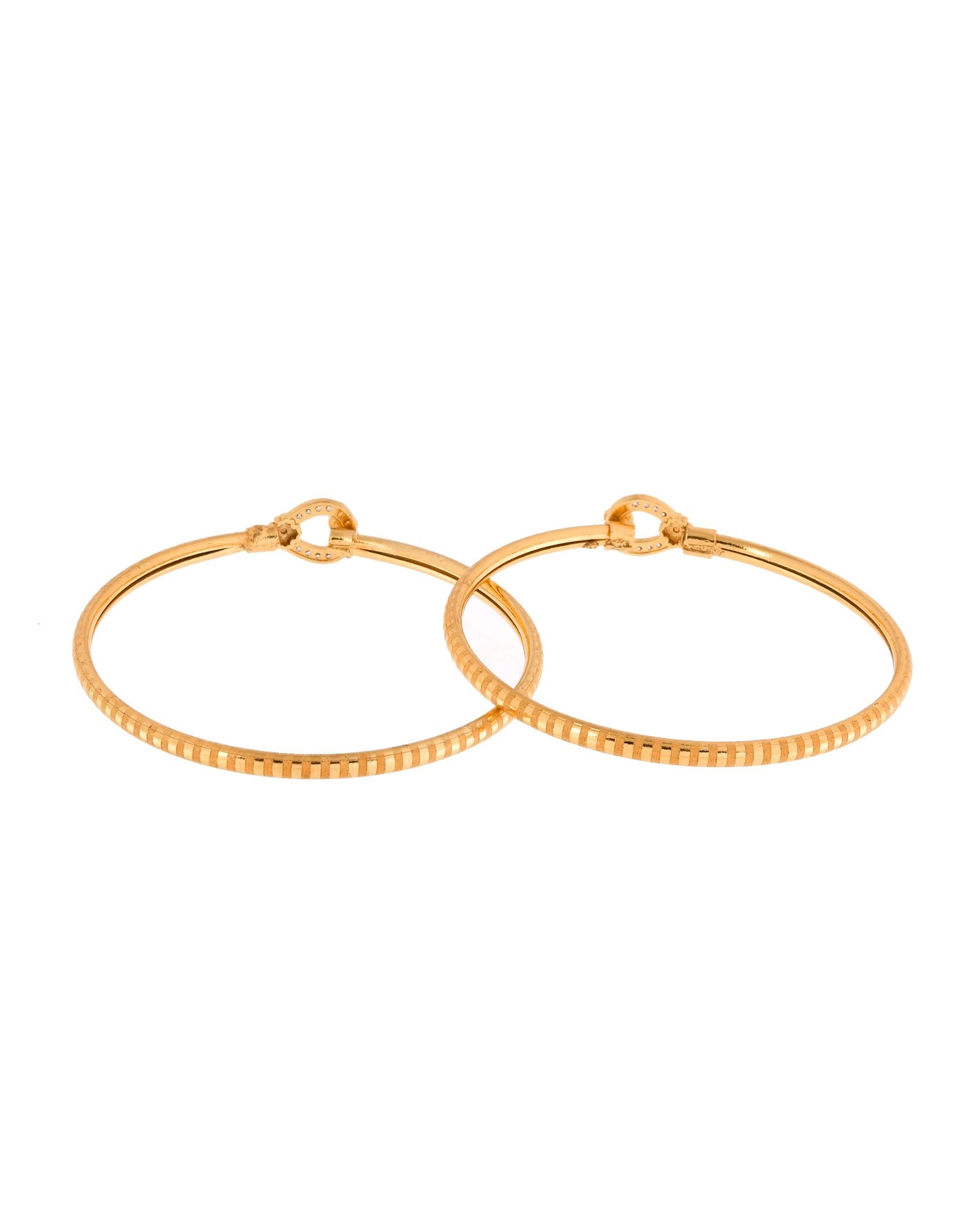 Jewels Nest Gold-Plated Textured Bangle Set With Crystal Accent For Women - Distacart