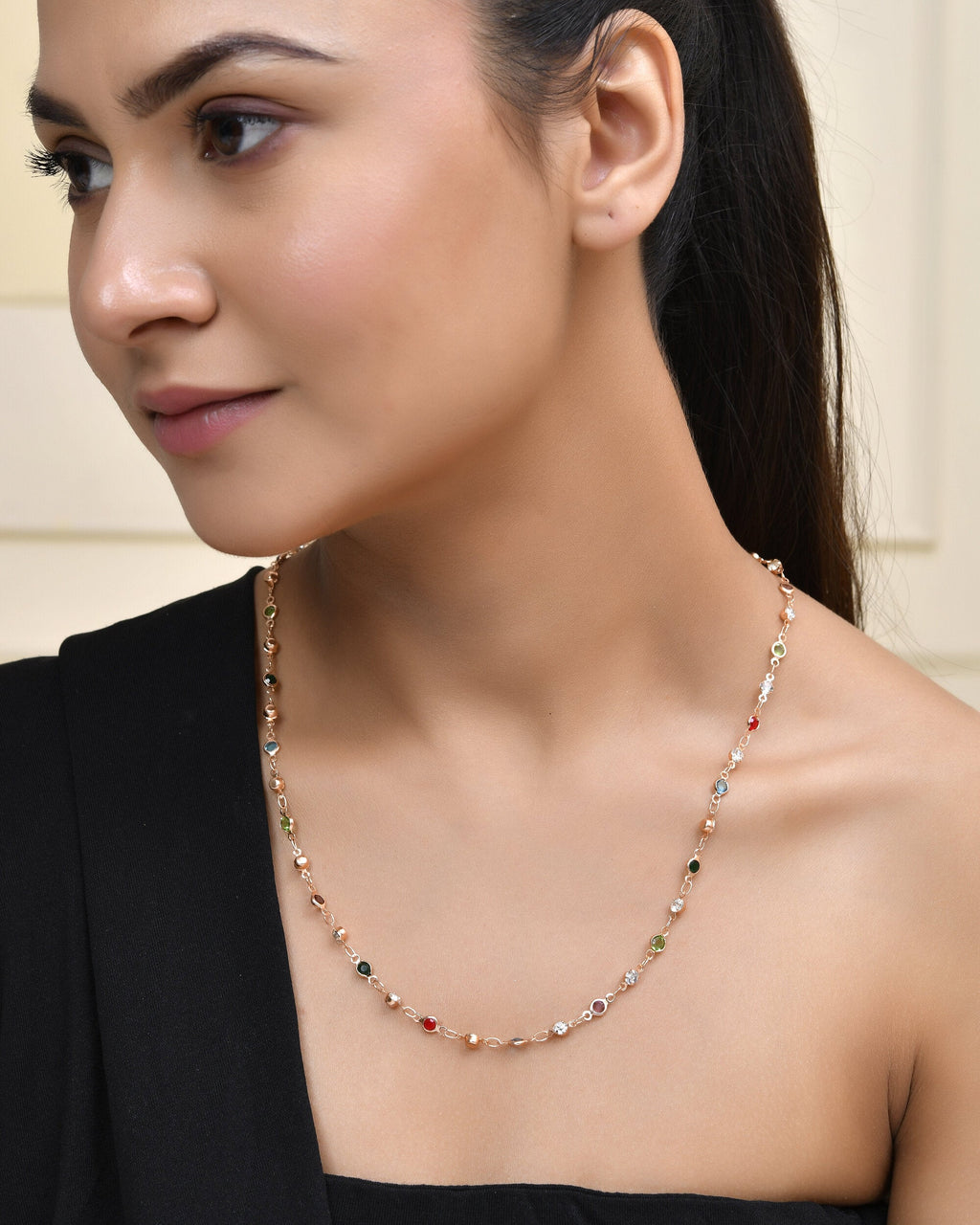 Jewels Nest Exquisite Gold-Tone Multi-Stone Embellished Chain for Men & Women