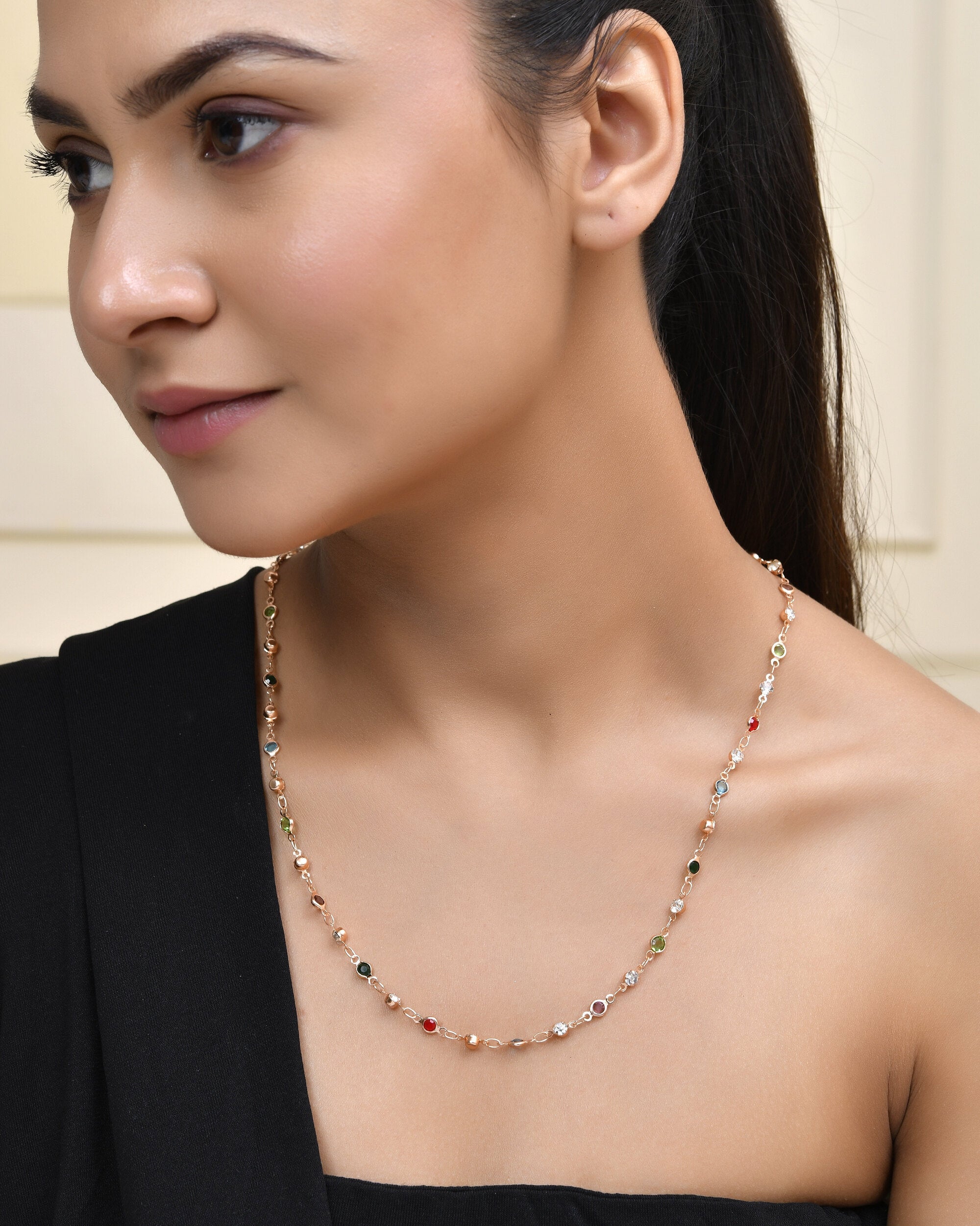 Jewels Nest Exquisite Gold-Tone Multi-Stone Embellished Chain for Men & Women