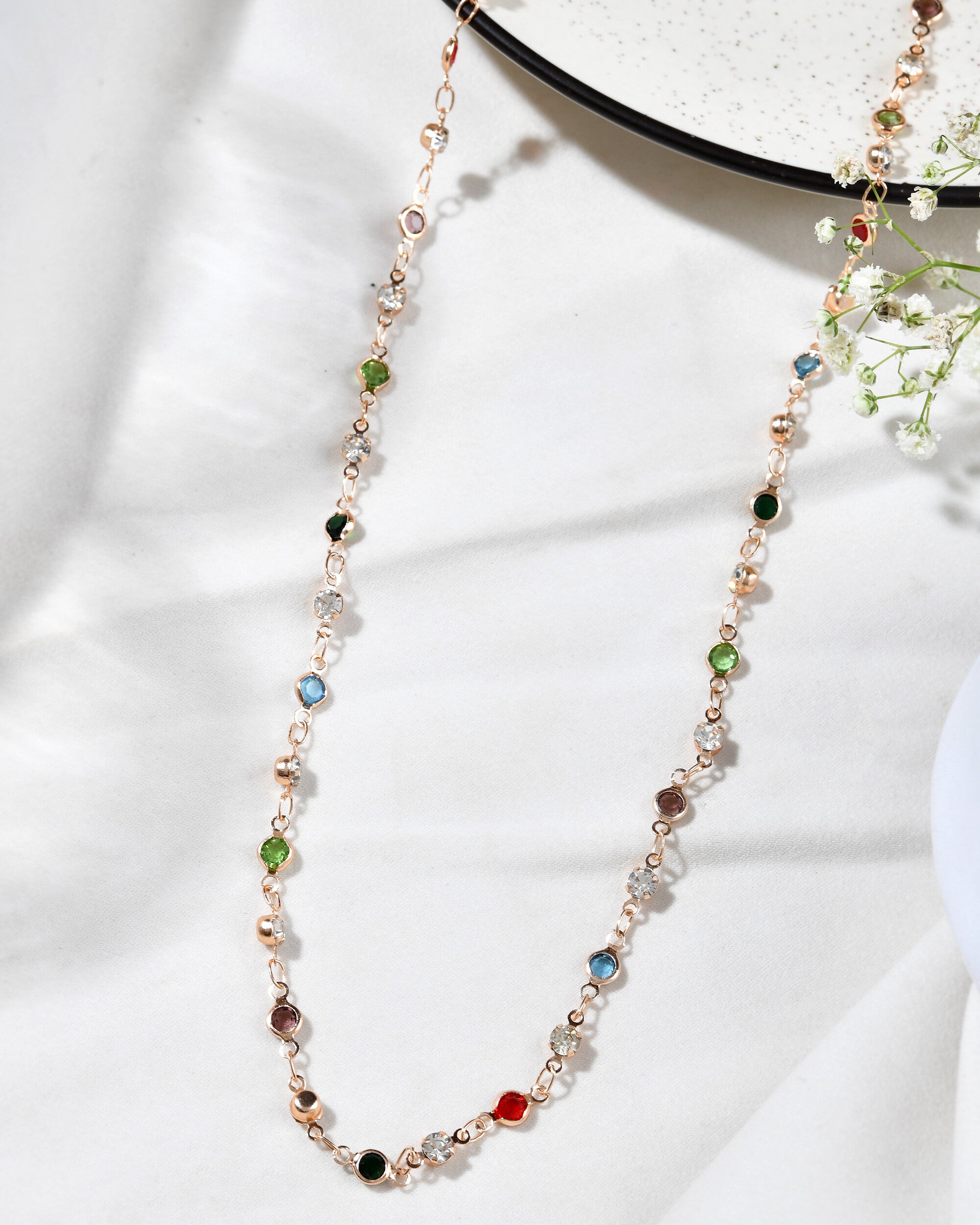 Jewels Nest Exquisite Gold-Tone Multi-Stone Embellished Chain for Men & Women