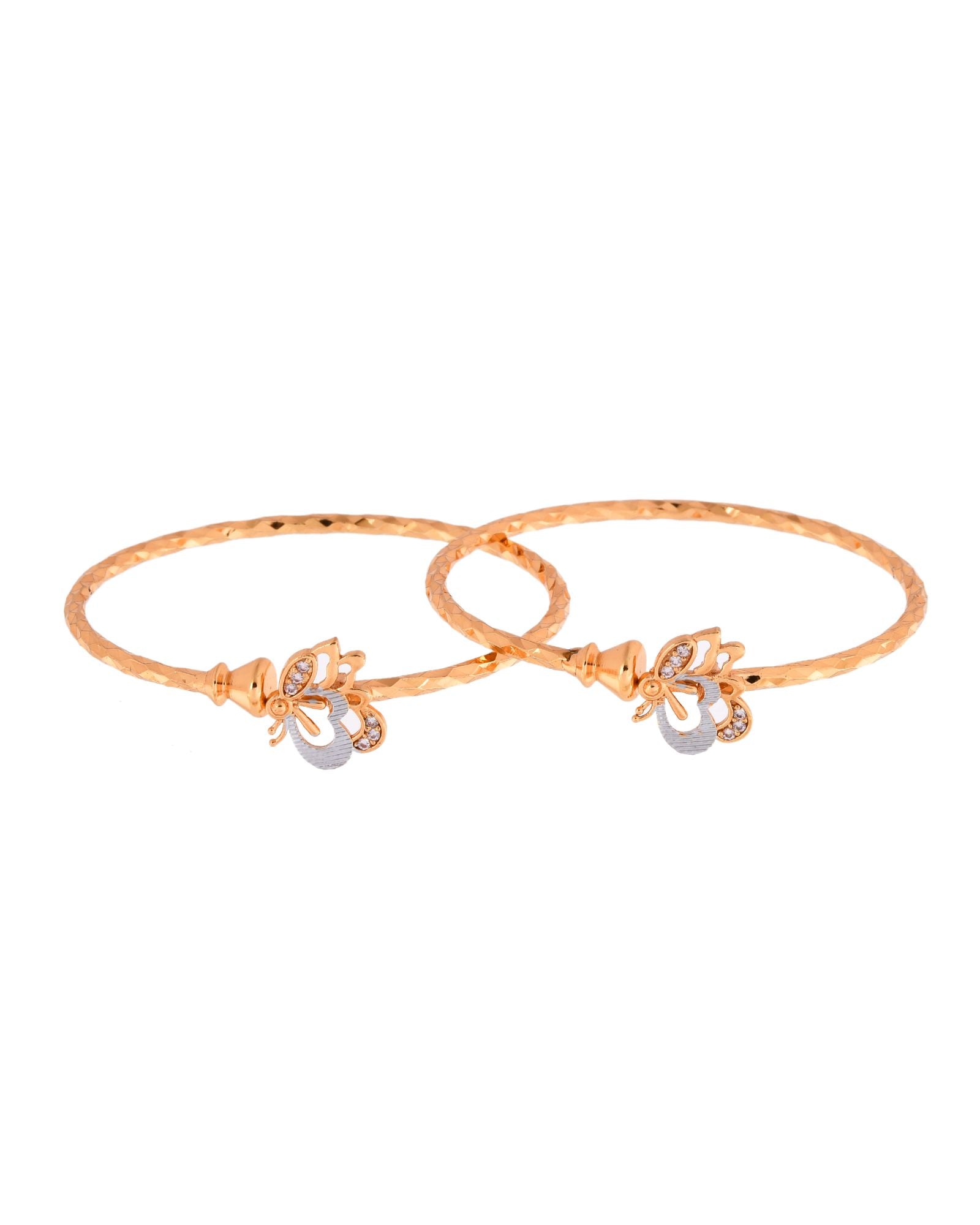 Jewels Nest Gold-Plated Textured Bangle Set With Butterfly Motif For Women - Distacart