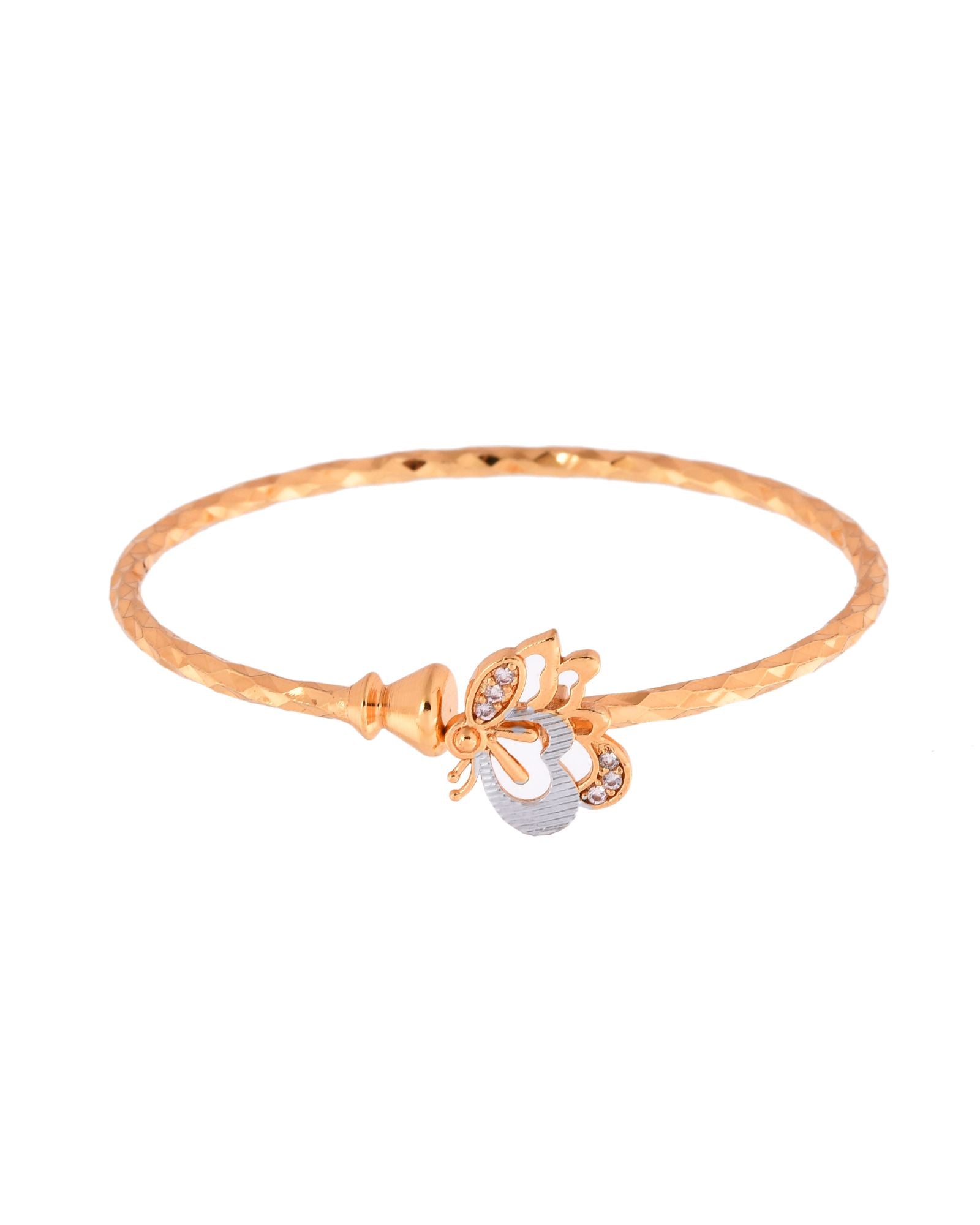 Jewels Nest Gold-Plated Textured Bangle Set With Butterfly Motif For Women - Distacart