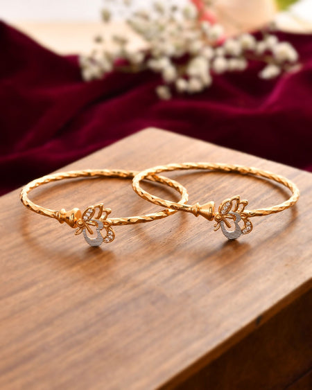 Jewels Nest Gold-Plated Textured Bangle Set With Butterfly Motif For Women