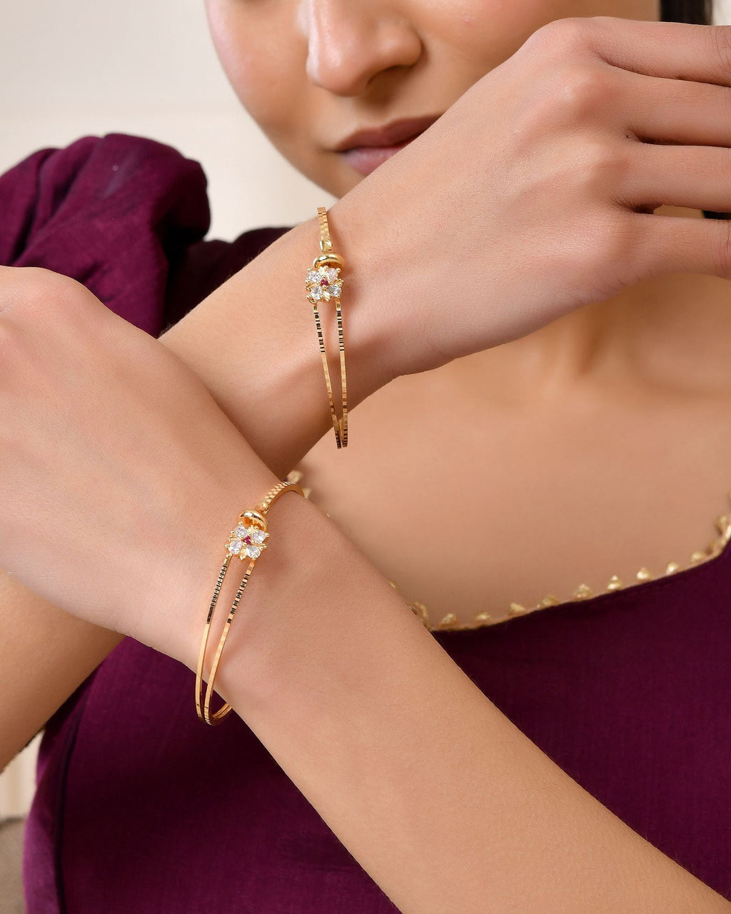 Jewels Nest Gold Plated Floral Stone Bangles Set For Women – Traditional Festive Jewellery - Distacart
