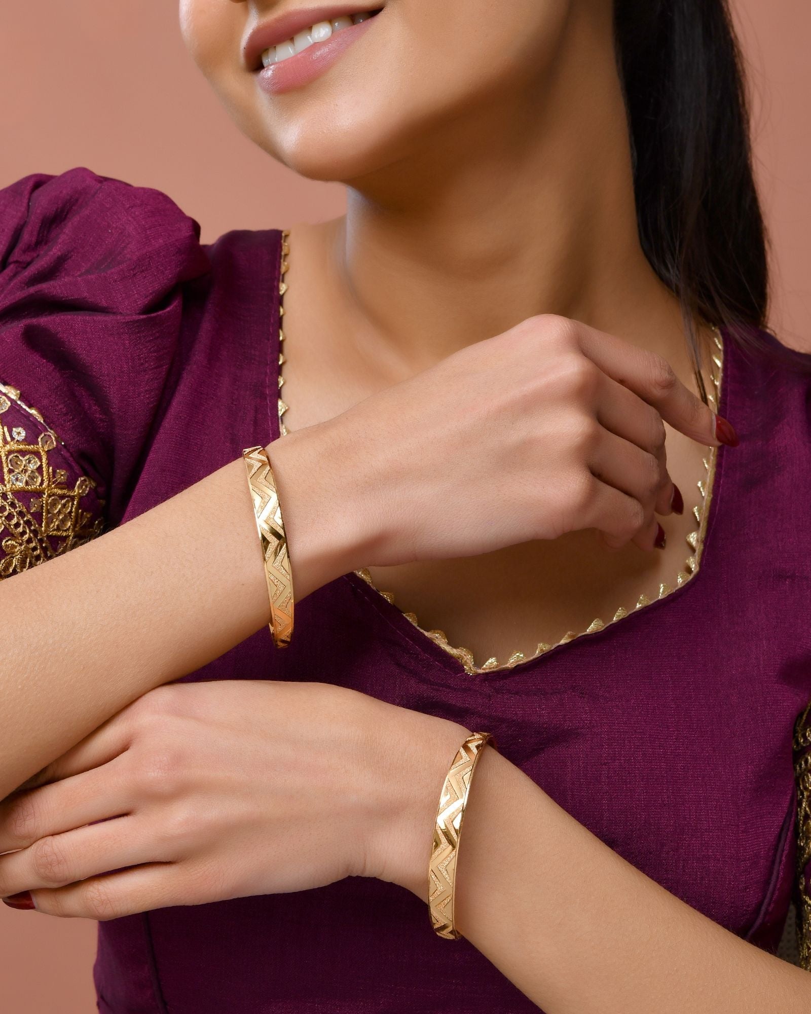 Jewels Nest Gold Plated Zig Zag Design Bangles For Women | Stylish & Lightweight Pair - Distacart