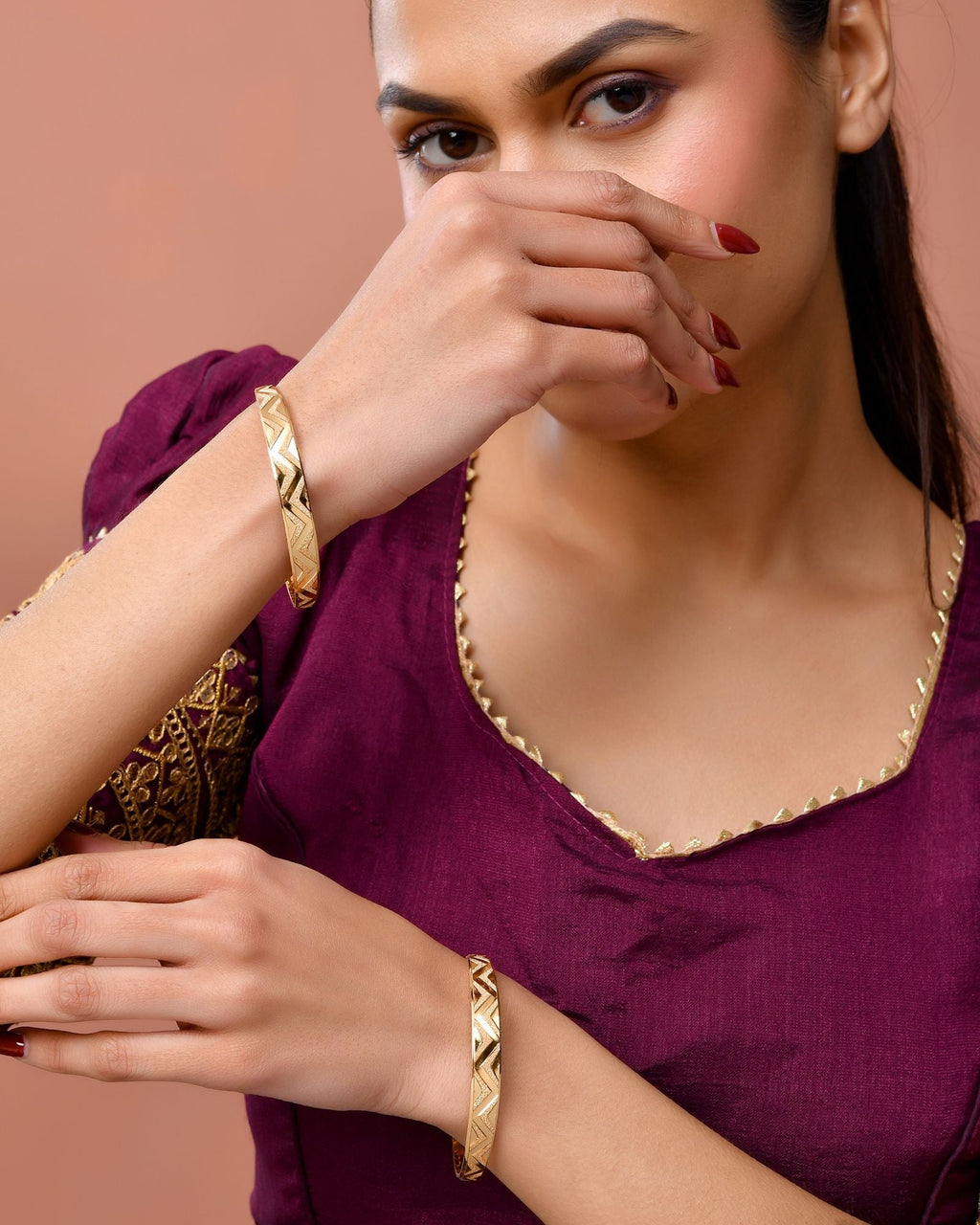 Jewels Nest Gold Plated Zig Zag Design Bangles For Women | Stylish & Lightweight Pair - Distacart