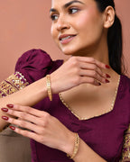 Jewels Nest Gold Plated Engraved Pattern Bangles For Women | Elegant Traditional Design Pair - Distacart