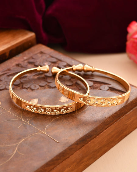Jewels Nest Gold Plated Engraved Pattern Bangles For Women | Elegant Traditional Design Pair
