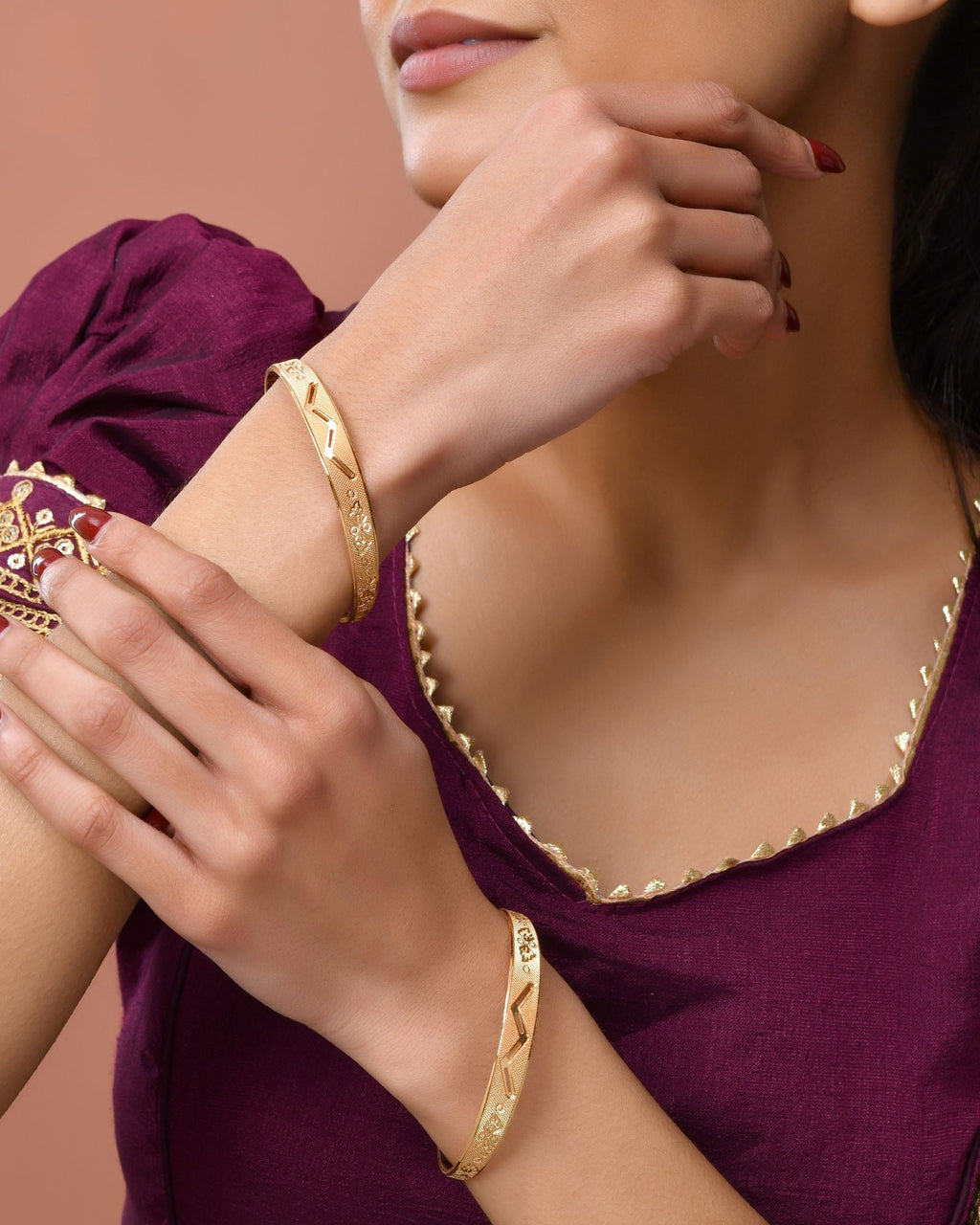 Jewels Nest Gold Plated Floral Engraved Bangles For Women | Classic Daily Wear Design Pair - Distacart