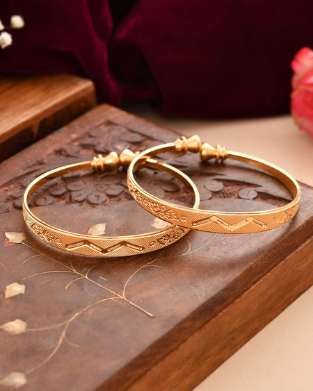 Jewels Nest Gold Plated Floral Engraved Bangles For Women | Classic Daily Wear Design Pair