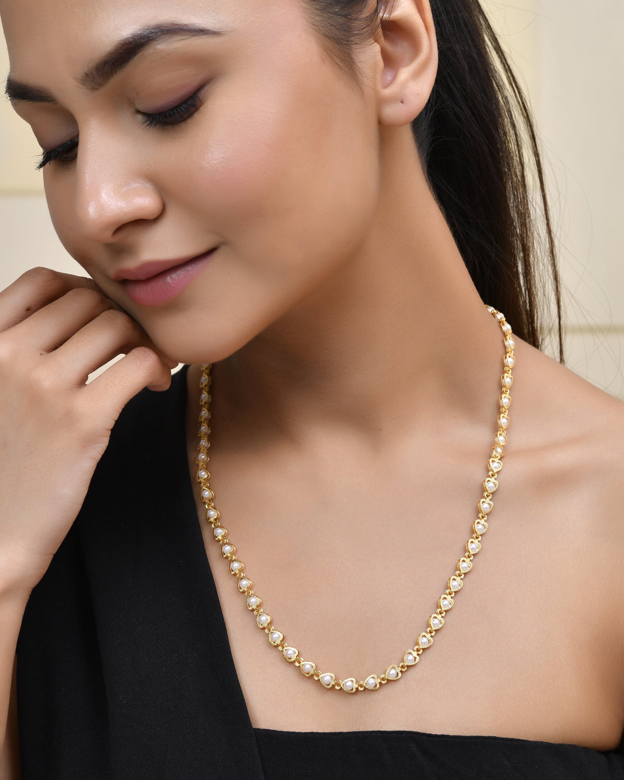 Jewels Nest Elegant Gold-Polished Pearl Chain for Women & Girls – Traditional Jewelry