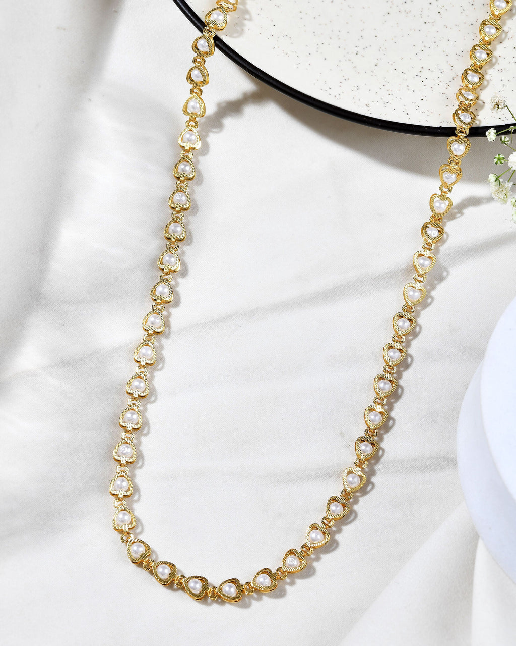 Jewels Nest Elegant Gold-Polished Pearl Chain for Women & Girls – Traditional Jewelry