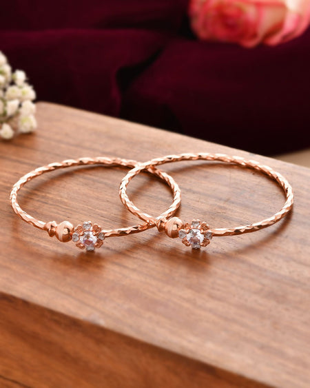 Jewels Nest Rose Gold Plated Floral Stone Bangles For Women | Elegant Daily Wear Pair